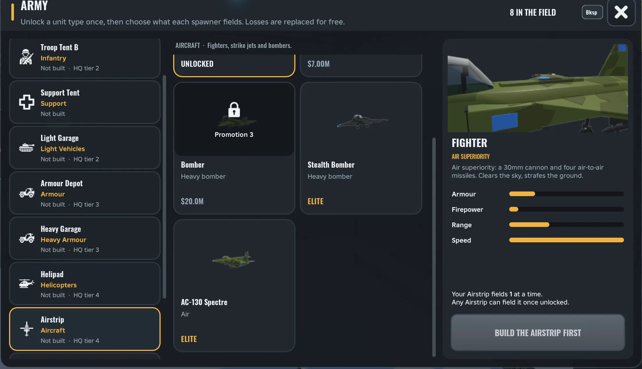 Army Commander Tycoon Bomber, Stealth Bomber and AC-130 Spectre