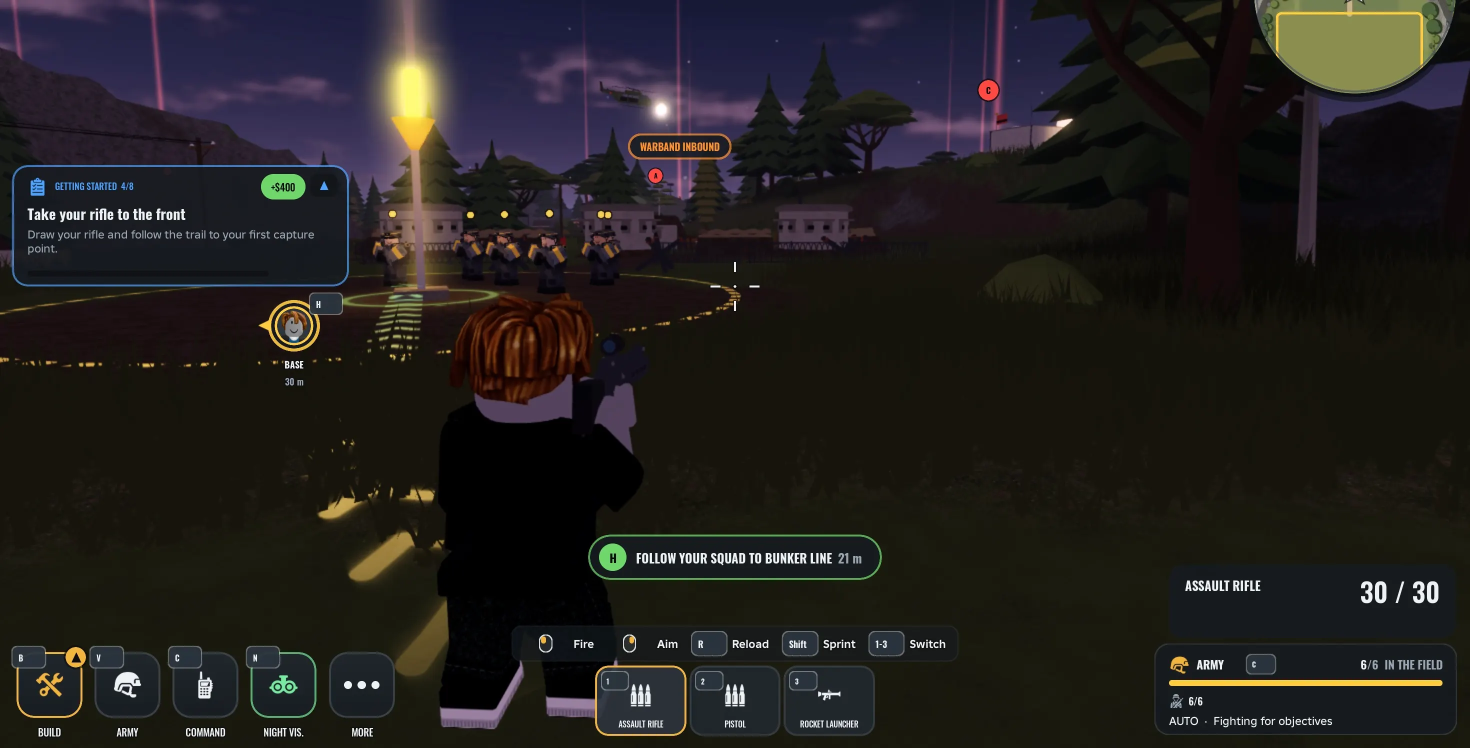 Army Commander Tycoon player approaching a capture point flag